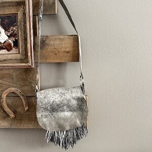 Silver Fringe Leather Crossbody Bag